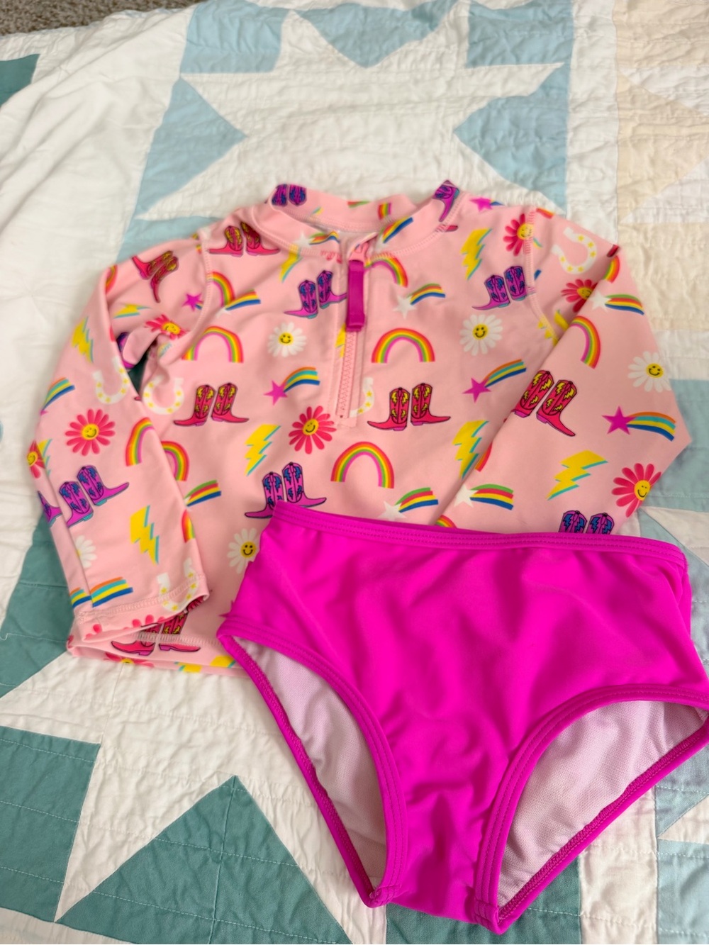 Ruffle Butts Pink Rainbow & Cowboy Boots UV Swim Set - Girls 3T - Picture 4 of 4